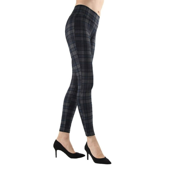 MeMoi Women's Geo Plaid Shaping Leggings - Womens - Female (Medium/Large, Navy)