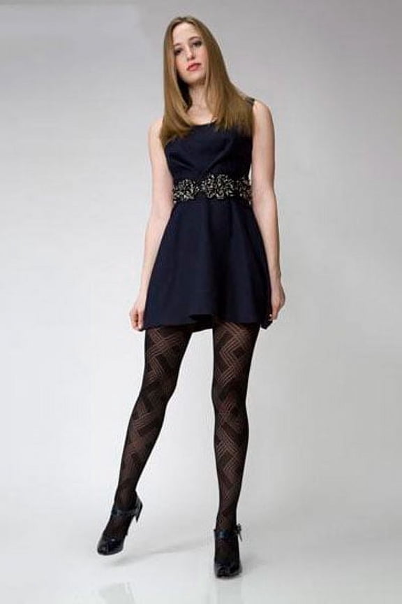 Geometric Pattern Opaque Tights - Womens - Female, Small/Medium, Black