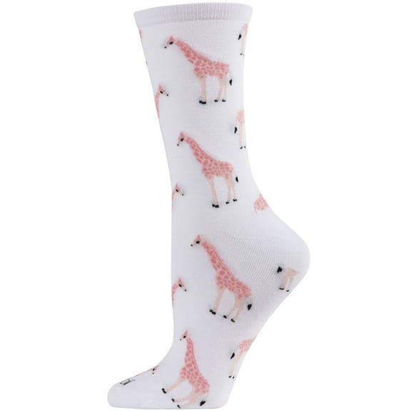 MeMoi Giraffes Bamboo Crew Sock | Fun Eco-Friendly Socks by MeMoi One Size 9-11 / White