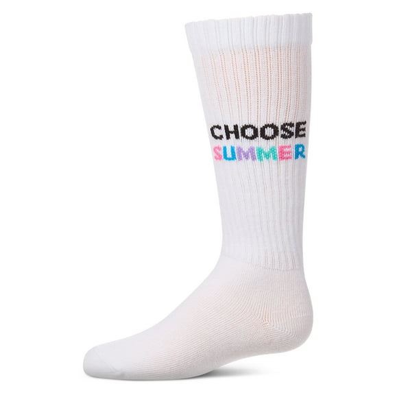MeMoi Girls "Choose Summer" Ribbed Cotton Blend Knee High Sock - Girls - Female, 6, White