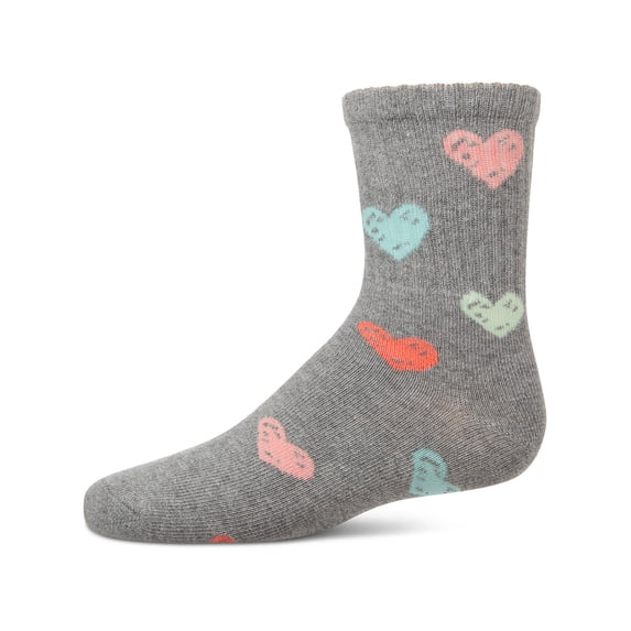 MeMoi Girls Cozy Ribbed Cotton Blend "Graffiti Heart" Crew Sock - Girls - Female, 2, Chambray Heather