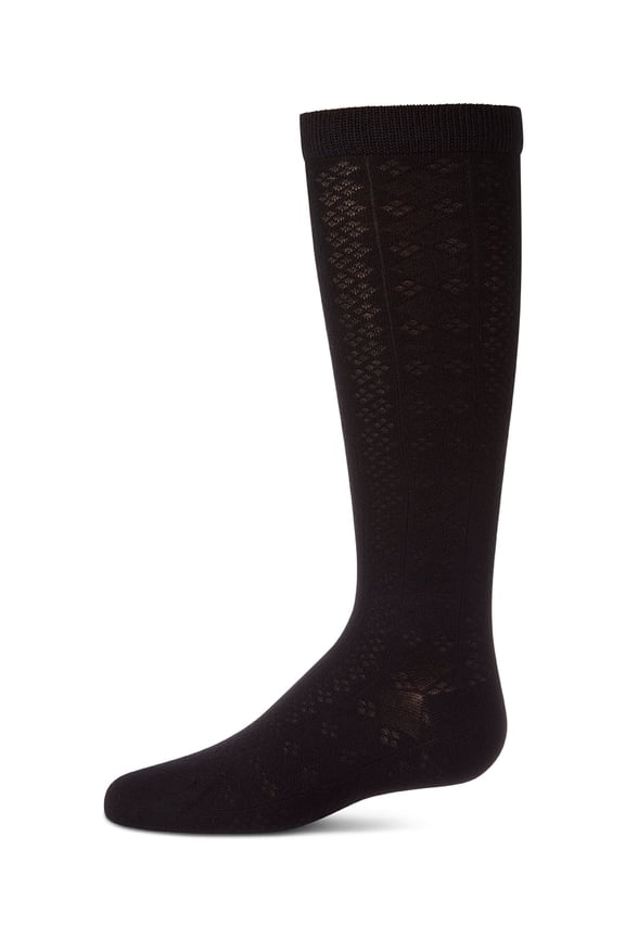 Girls Diamond-Patterned Rayon Blend Knee Sock - Girls - Female, 8, Black