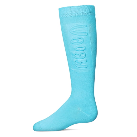MeMoi Girls Embossed VACAY Cotton Blend Knee High Socks - Girls - Female, 14, Aqua