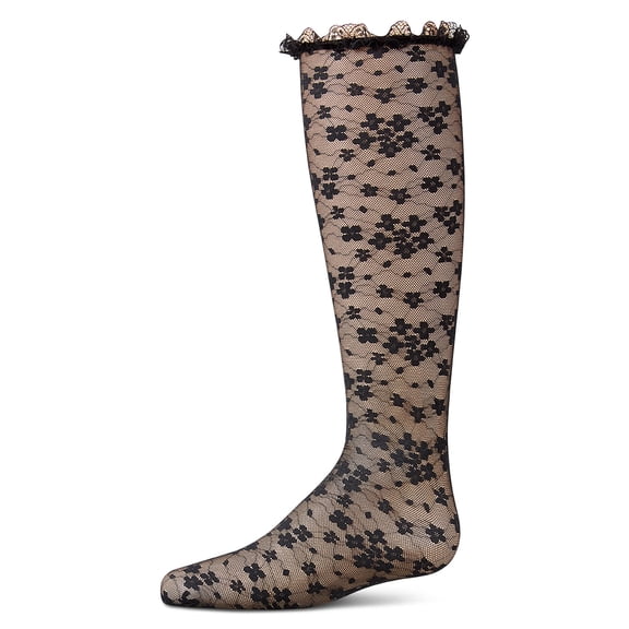 MeMoi Girls Floral Lace Mesh Knee High Sock - Girls - Female, 4, Black