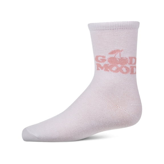 MeMoi Girls "Good Mood" Cotton-Rich Fine-Gauge Novelty Crew Sock - Girls - Female, 8, Pink