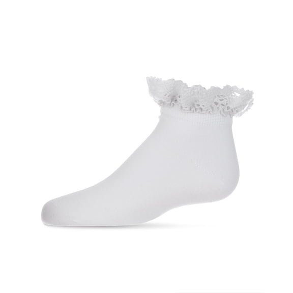MeMoi Girls Lace Top Mercerized Cotton Blend Ankle Sock - Girls - Female, 0, Winter White
