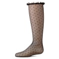 thumbnail image 1 of MeMoi Girls Lace Trimmed Dot Mesh Knee Sock - Girls - Female, 6, Black, 1 of 10
