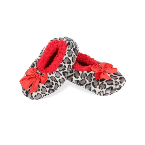 MeMoi Girls' Leopard Print Non-Skid Slippers, Sherpa Lining, Black, Size Medium