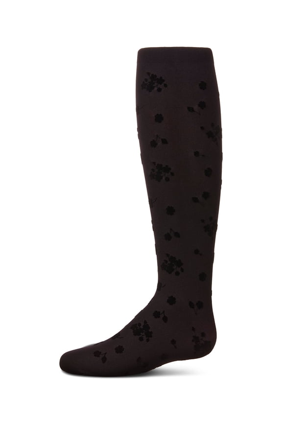 Girls Opaque Floral Flocked Tights - Girls - Female, 12-14, White