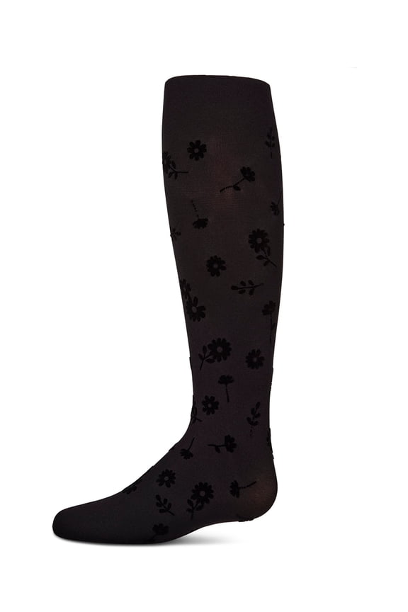 Girls Opaque "Flower Garden" Flocked Tights - Girls - Female, 8-10, Black
