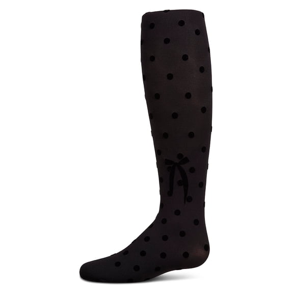 MeMoi Girls Opaque Polka Dot Bow-Trimmed Flocked Tights - Girls - Female, 4-6, Winter White