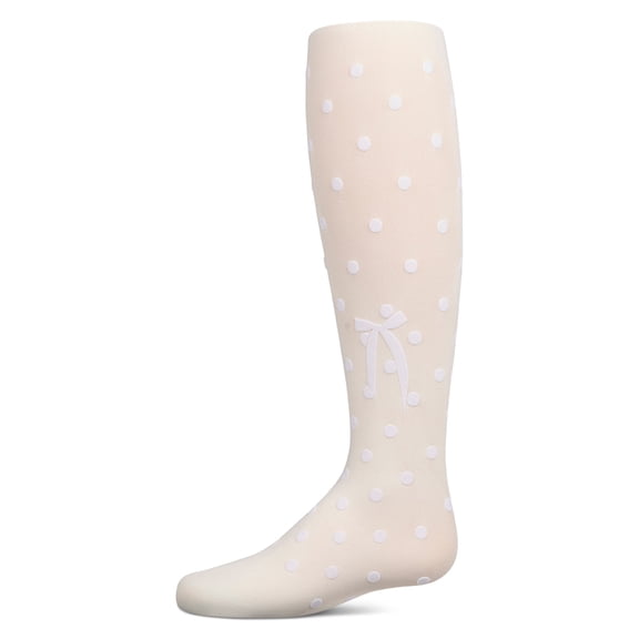 MeMoi Girls Opaque Polka Dot Bow-Trimmed Flocked Tights - Girls - Female, 4-6, Winter White