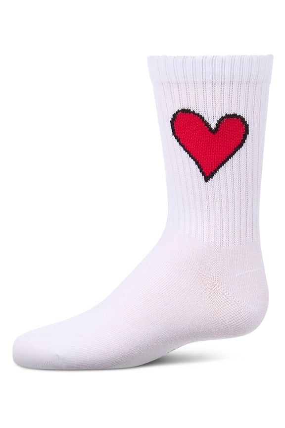 Girls Pointelle Ribbed Cotton-Rich Crew Sock with Cross-Stitch Heart - Girls - Female, 12, Denim