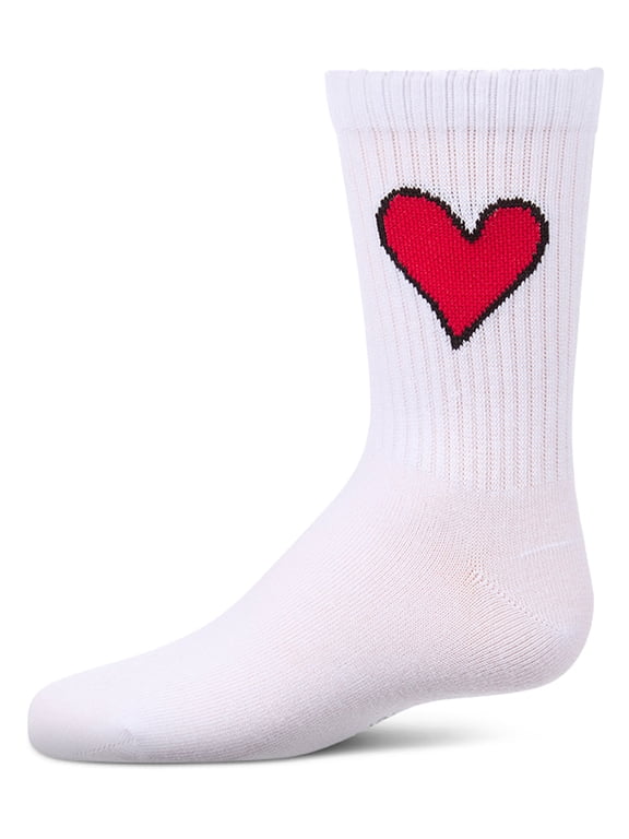 Girls Pointelle Ribbed Cotton-Rich Crew Sock with Cross-Stitch Heart - Girls - Female, 8, Denim
