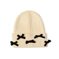 thumbnail image 1 of MeMoi Ribbed "All-Over Bows" Rayon-Blend Cuffed Beanie - Girls - Female, M, Black, 1 of 6