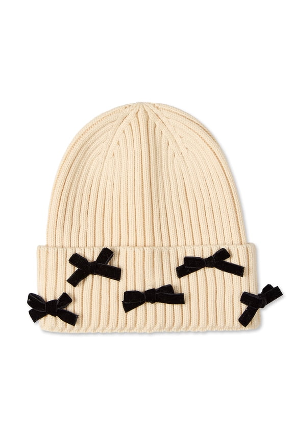 Ribbed "All-Over Bows" Rayon-Blend Cuffed Beanie - Girls - Female, M, Black