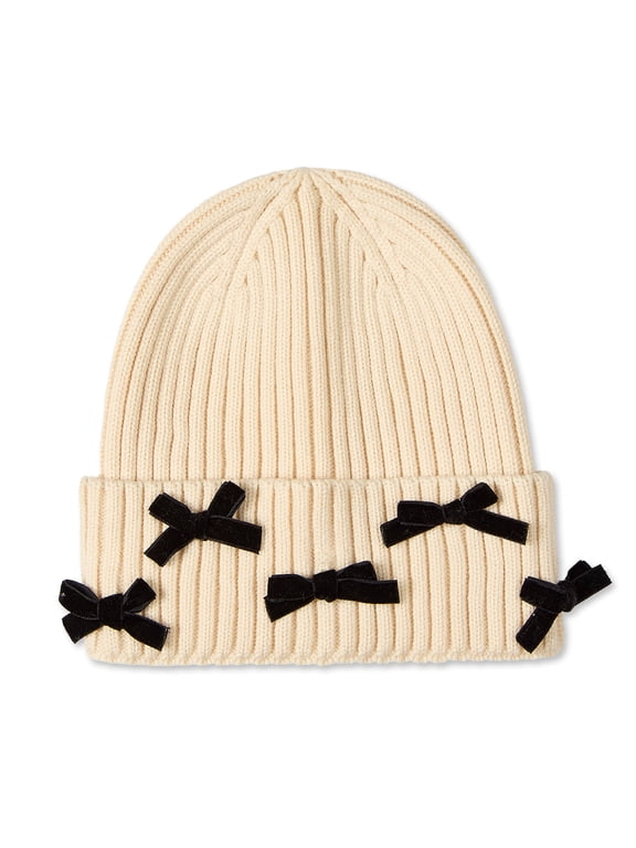Ribbed "All-Over Bows" Rayon-Blend Cuffed Beanie - Girls - Female