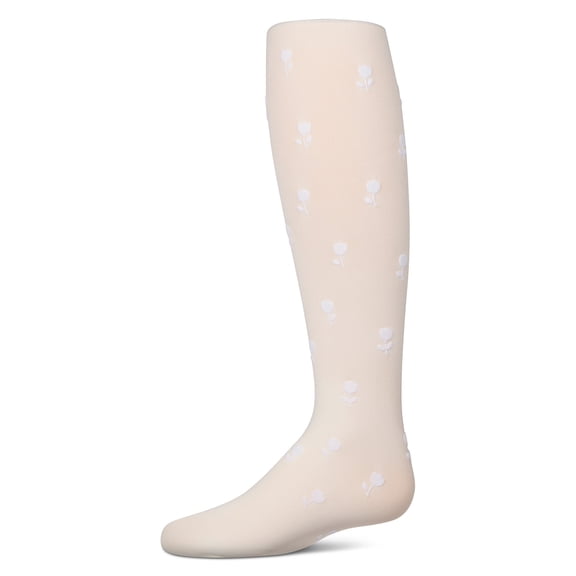 MeMoi Girls Opaque Rose-Pattern Flocked Tights - Girls - Female, 4-6, Winter White