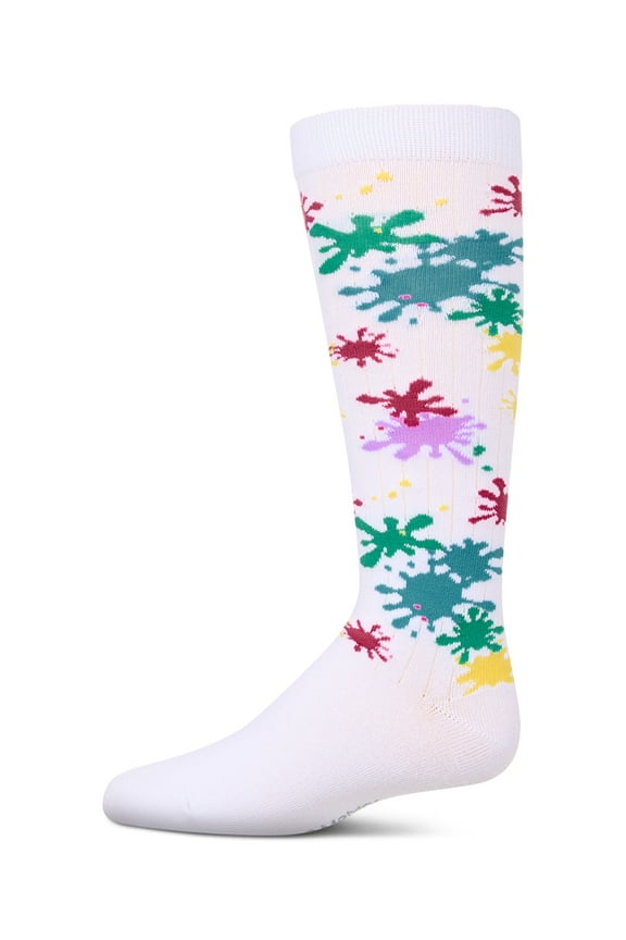 Girls Stretch Cotton "Splatter Paint" Knee Sock - Girls - Female, 12, White