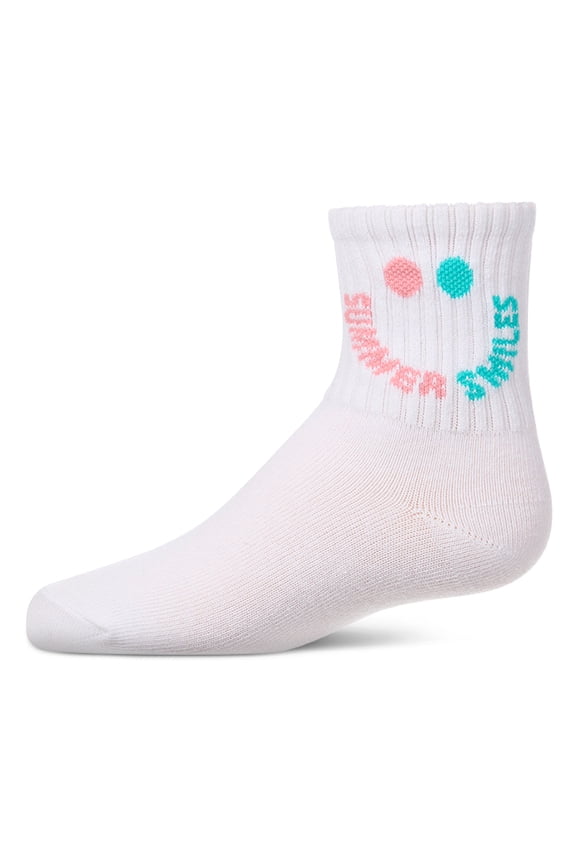 Girls "Summer Smiles" Cotton Blend Novelty Crew Sock - Girls - Female, 4, White