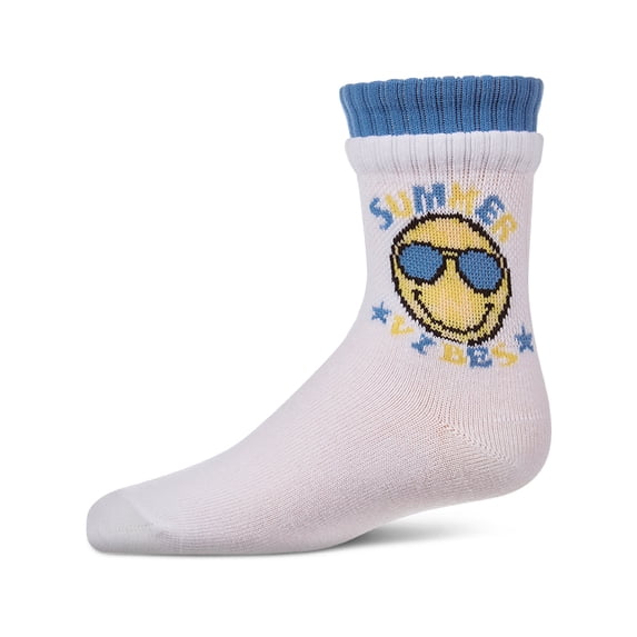 MeMoi Girls "Summer Vibes" Cotton Blend Double-Layer-Look Crew Sock - Girls - Female, 12, Blue
