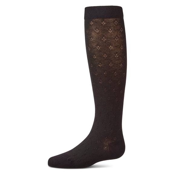 MeMoi Girls "Tiny Bloom" Cotton-Rich Pointelle Fine-Gauge Knee High Sock - Girls - Female, 2, Black