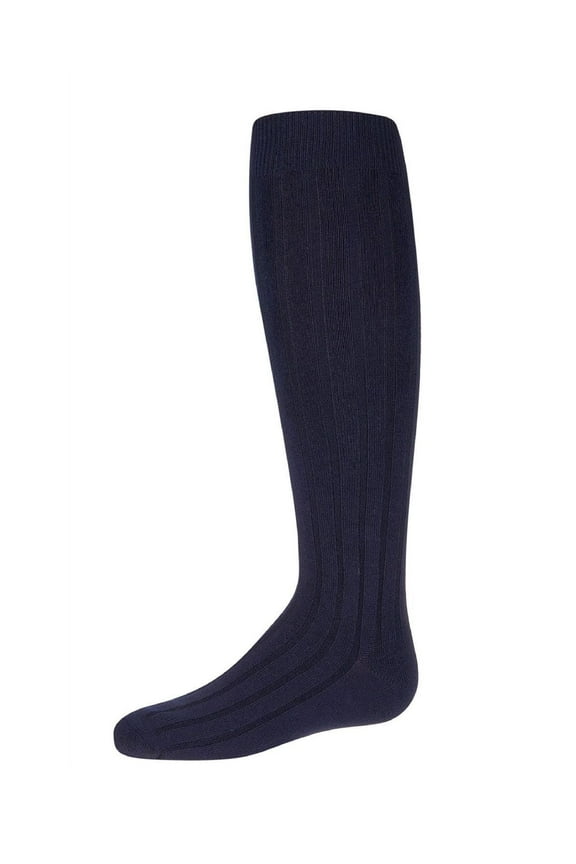 Girls Wide Ribbed Cotton Blend Uniform Knee Socks - Girls - Female, 10-12, Navy