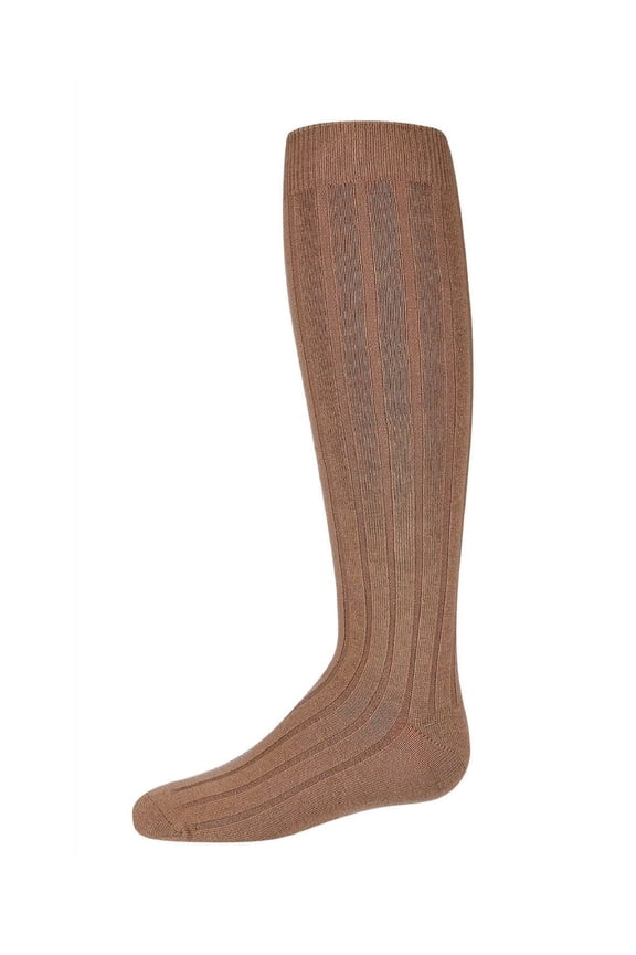 Girls Wide Ribbed Cotton Blend Uniform Knee Socks - Girls - Female, 8-9, Chino