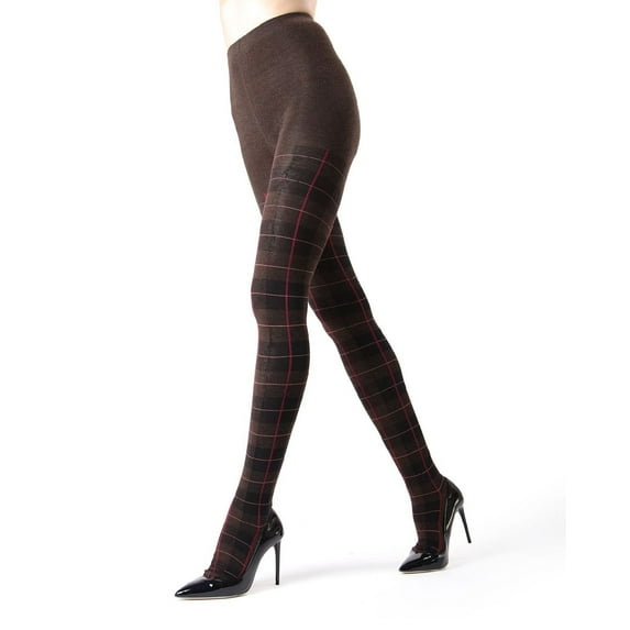 MeMoi Glasgow Plaid Cotton Blend Sweater Tights - Womens - Female, 1X/2X, Brown Heather