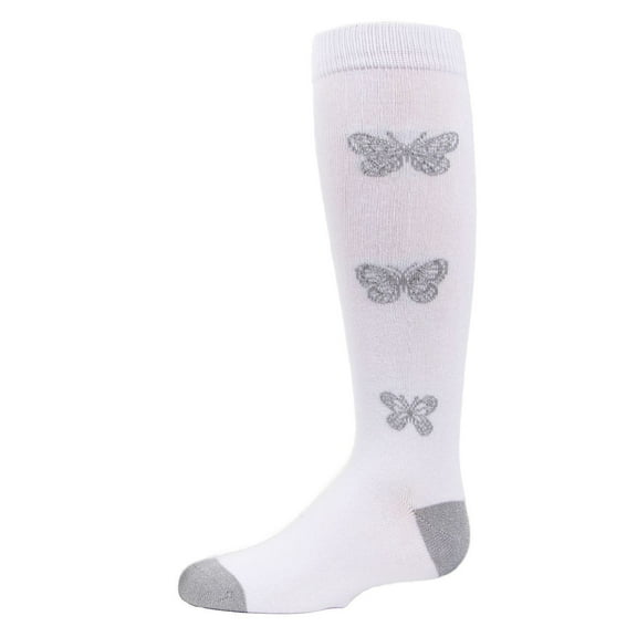 MeMoi  Glitter Butterfly Cotton Knee High Socks - Girls - Female, 12, White