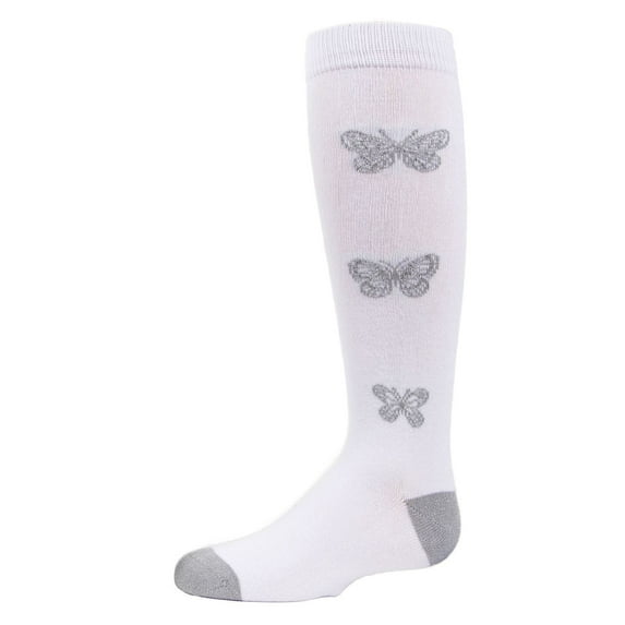 MeMoi Glitter Butterfly Cotton Knee High Socks - Girls - Female, 12, White
