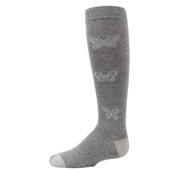 MeMoi  Glitter Butterfly Cotton Knee High Socks - Girls - Female, 12, Gray