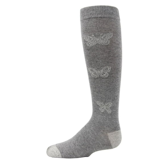 MeMoi Glitter Butterfly Cotton Knee High Socks - Girls - Female, 10, Gray