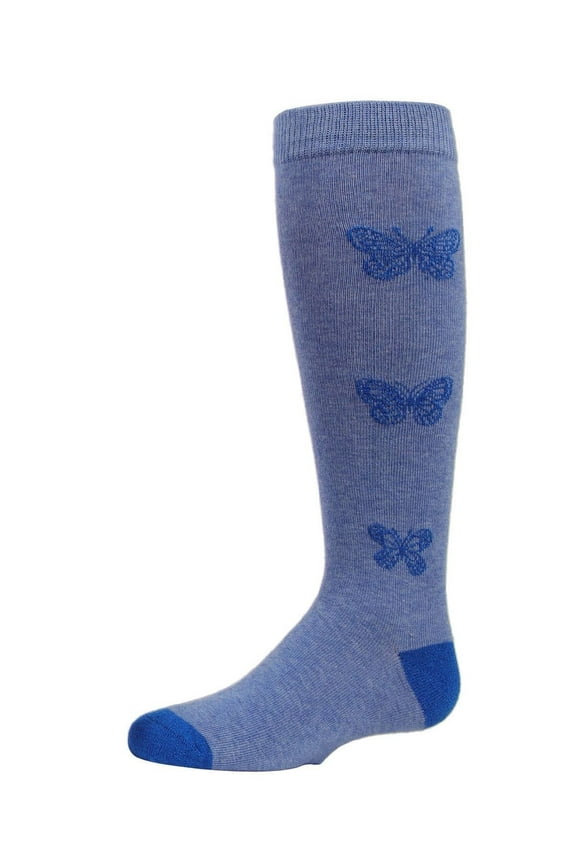 Glitter Butterfly Cotton Knee High Socks - Girls - Female, 12, Denim