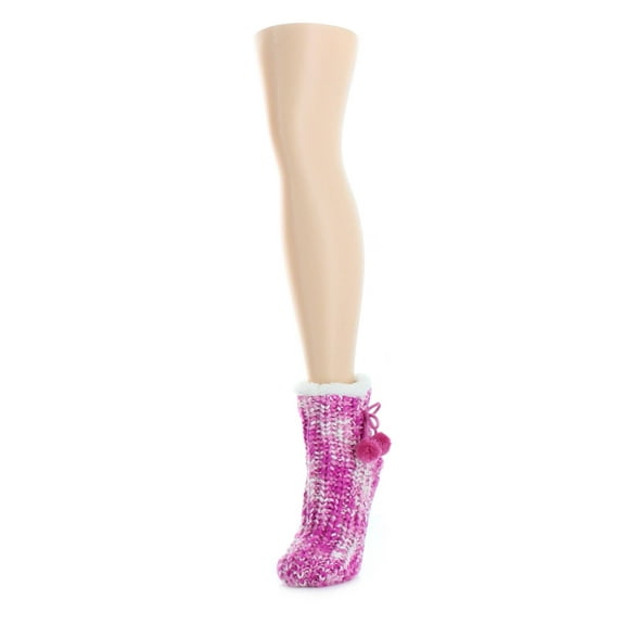 MeMoi Glitzy Pom Sherpa-Lined Non-Skid Lounge Sock - Womens - Female, One Size, Turquoise
