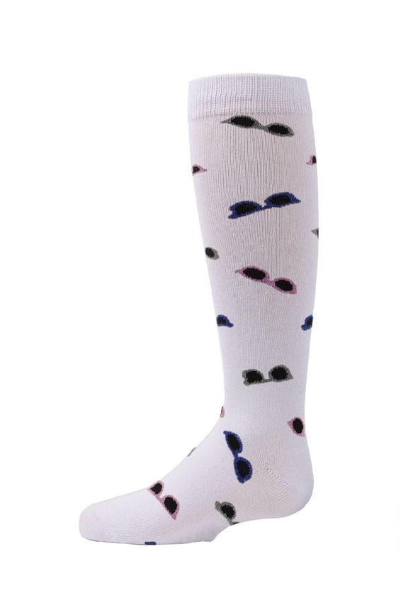 Glitzy Sunglasses Knee-High Socks - Girls - Female, 8, White