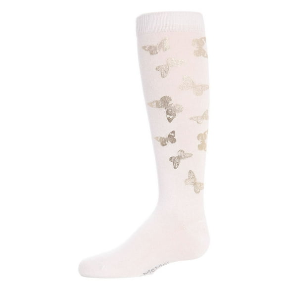 MeMoi Gold and Gilded Butterfly Knee High Cotton Blend Socks - Girls - Female, 2, White