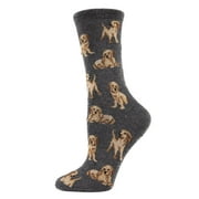 MeMoi Golden Retriever Bamboo Blend Crew Socks - Womens - Female, One Size, Charcoal Gray
