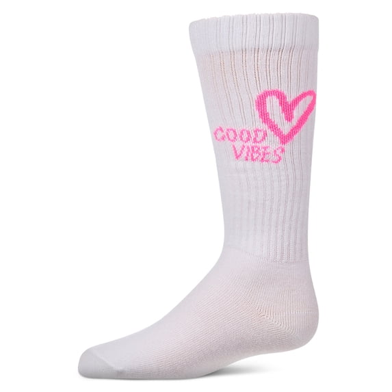 MeMoi Girls "Good Vibes Heart" Ribbed Cotton Blend Knee High Sock - Girls - Female, 10, Blue