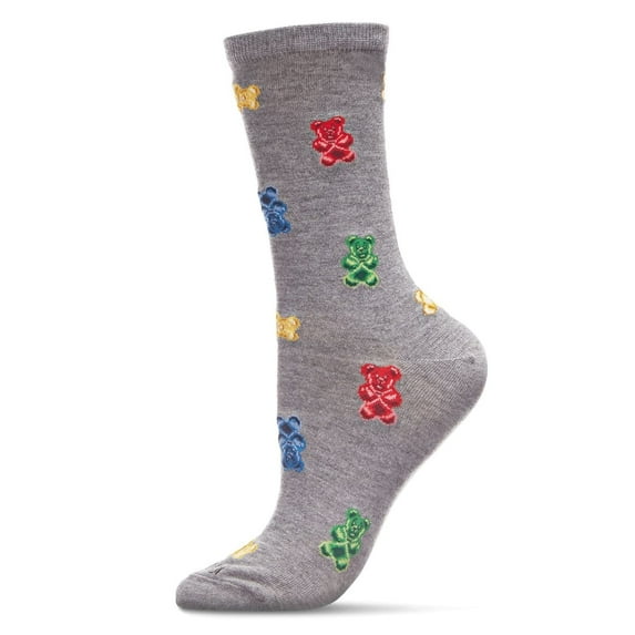 MeMoi Women's "Gummy Bears" Rayon Blend Novelty Crew Socks - Womens - Female, 9-11, Med Gray Heather
