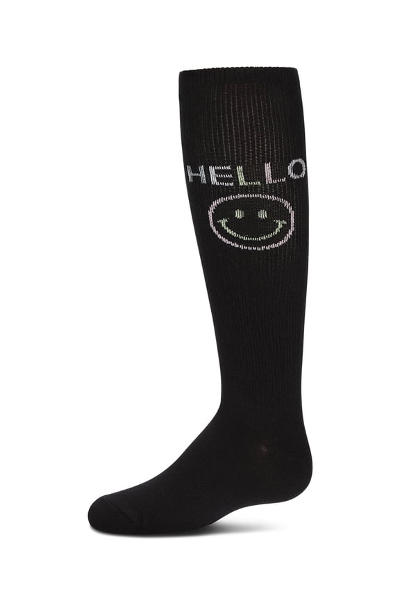 Girls HELLO-Theme Cotton-Rich Knee High Sock - Girls - Female, 6, Light Denim
