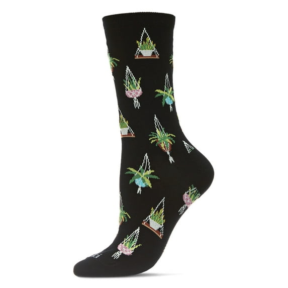 MeMoi Hanging Plant Bamboo Blend Plant Crew Sock - Womens - Female, 9-11, Black