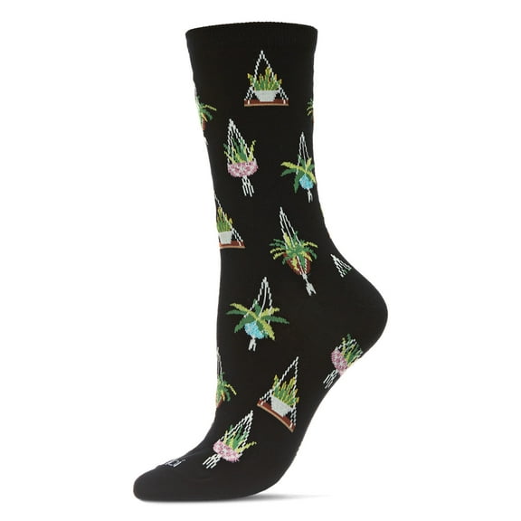 MeMoi Hanging Plant Bamboo Blend Plant Crew Sock - Womens - Female, 9-11, Black