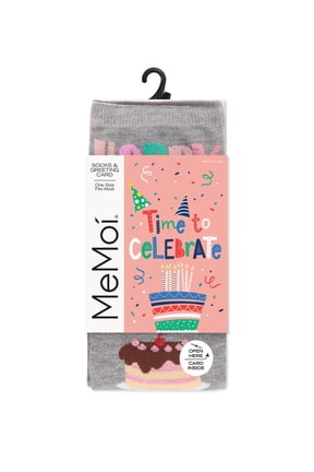 Women's "Happy Birthday Cake Time" Greeting Card Crew Socks - Womens - Female, One Size, Med Gray Heather