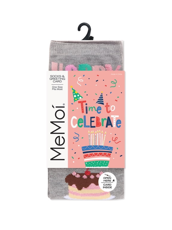 Women's "Happy Birthday Cake Time" Greeting Card Crew Socks - Womens - Female, One Size, Med Gray Heather