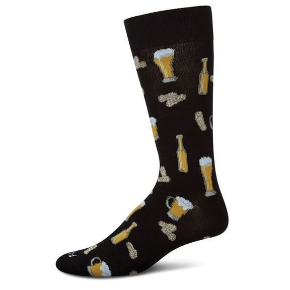 MeMoi Happy Hour Beer and Peanuts Bamboo Blend Men's Crew Socks - Mens - Male, 10-13, Black