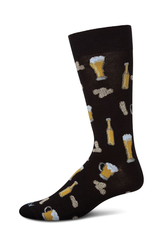 MeMoi Happy Hour Beer and Peanuts Bamboo Blend Men's Crew Socks - Mens - Male, 10-13, Black