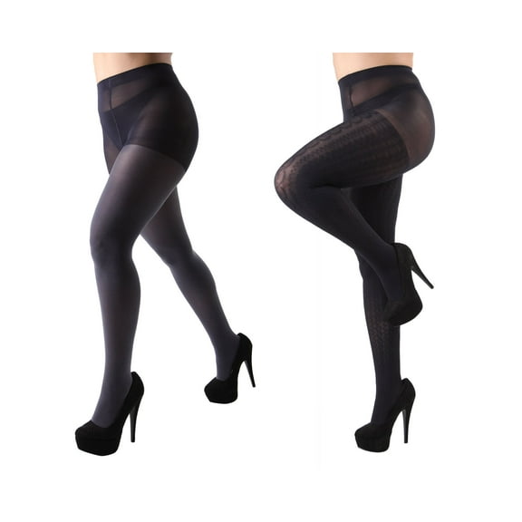 MeMoi Heather/Solid Control Top Tights 2 Pack - Womens - Female (Medium/Large, Brown Heather-Black)