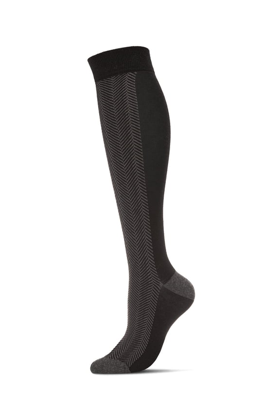 Herringbone Cotton Blend Knee High Sock - Womens - Female, 9-11, Black-Gray