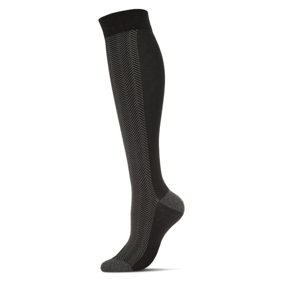 MeMoi Herringbone Cotton Blend Knee High Sock - Womens - Female, 9-11, Black-Gray